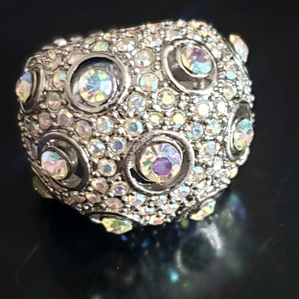 SILVER Rhinestone Stretch Fashion Ring